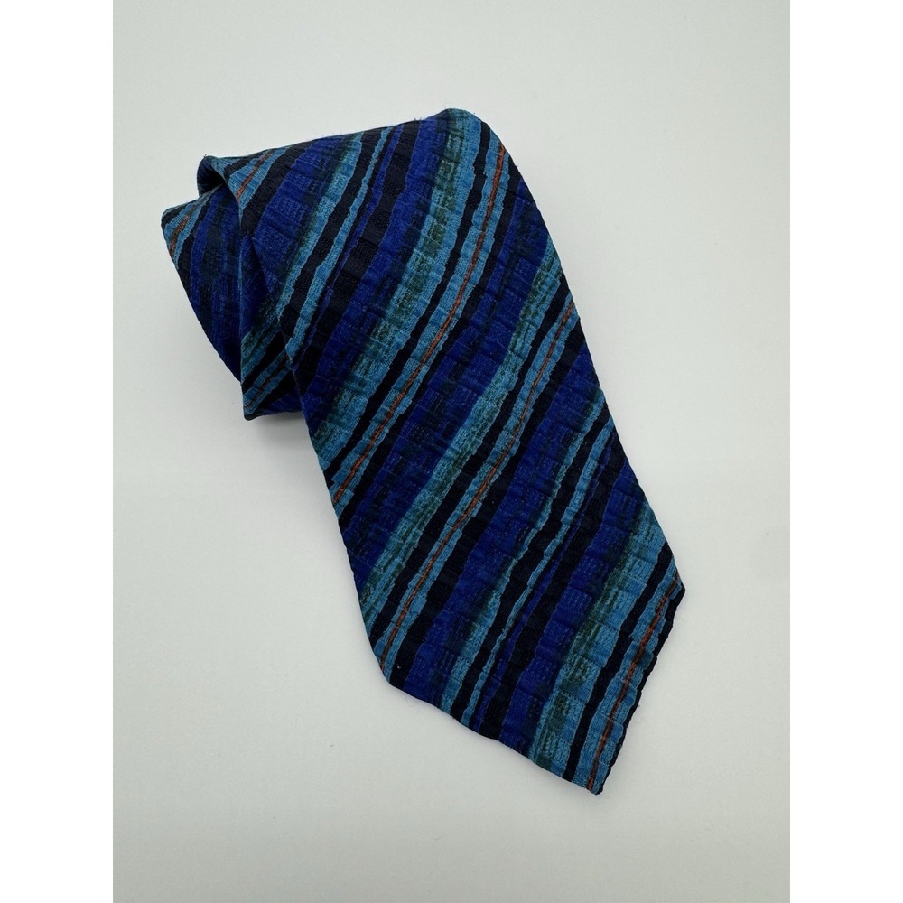 Stefano‎ Milano Silk Tie Blue Teal Black Striped Handmade Italy Classic Necktie